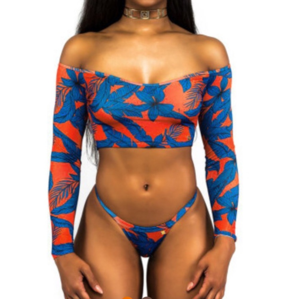 NWOT. Off the Shoulder Long Sleeve 2 Piece Bathing Suit
